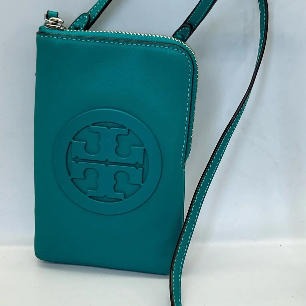 Tory Burch Teal Leather Crossbody Phone Bag - Picture 1 of 7